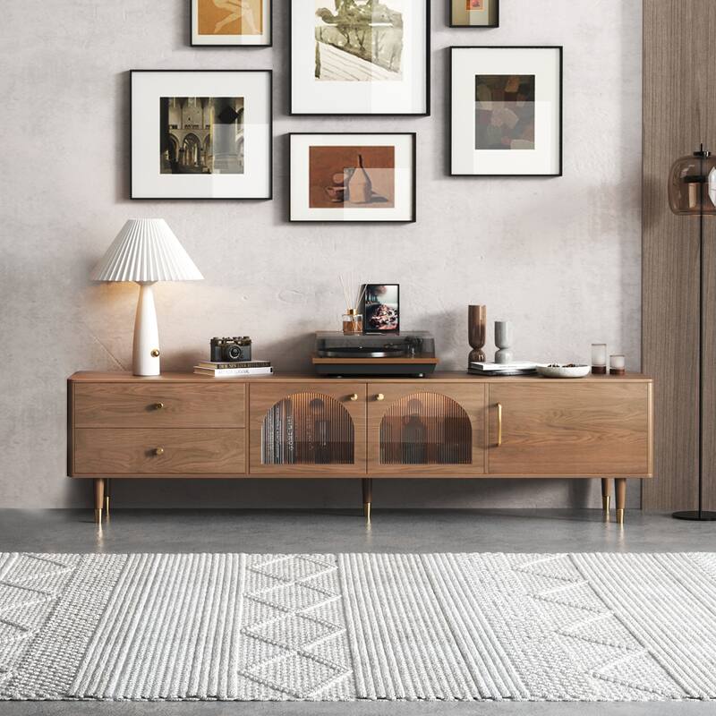 JASIWAY Modern TV Stand with Solid Wood Feet