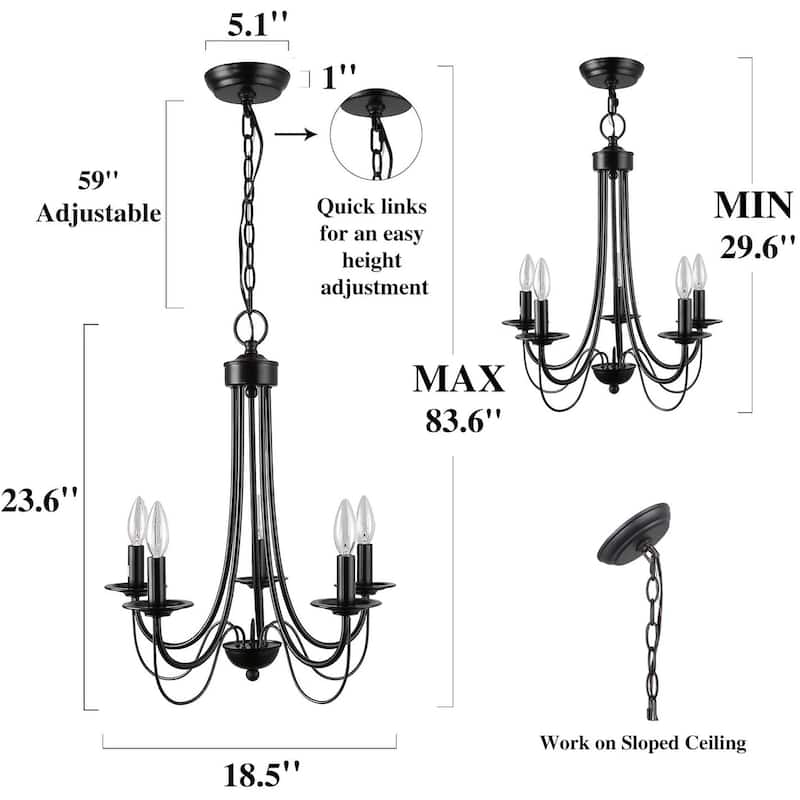 5 light 2 layer black chain candle chandelier