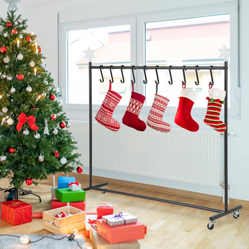 Gymax 10-Hook Christmas Stocking Holder Stand on Wheels w/ 6 Removable - Multi - See Details