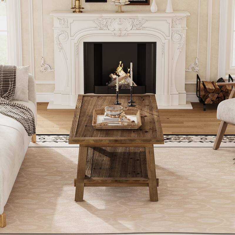 47-inch Farmhouse Solid Wood Coffee Table for Living Room
