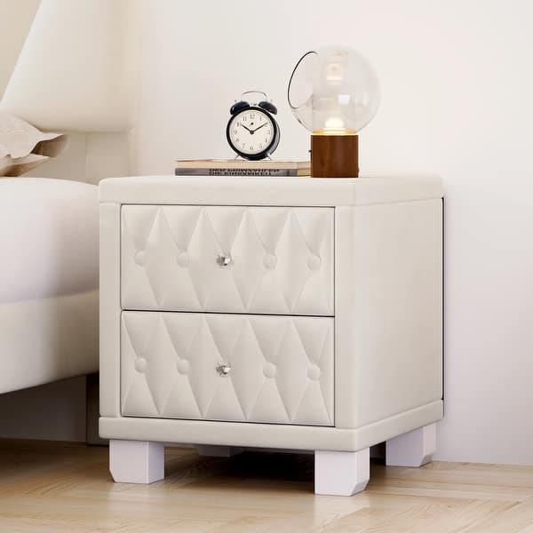 Velvet Nightstand with 2 Drawers Button-Tufted Storage Bedside Table