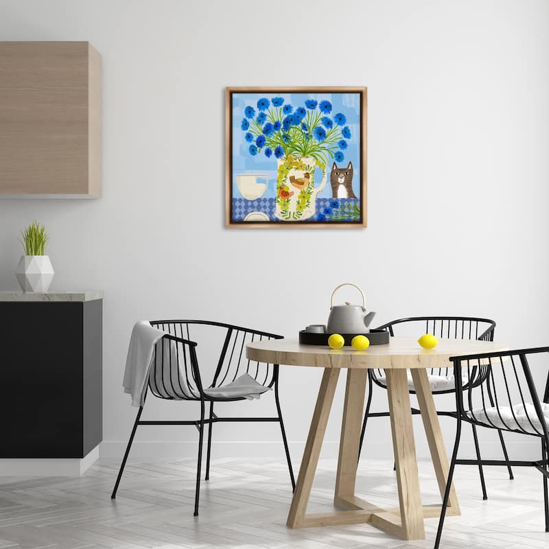 Stupell Whimsical Jug of Cornflowers Framed Floater Canvas Wall Art Design By Kay Widdowson