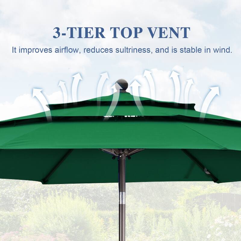 Aoodor Patio Umbrella 10 ft. for Dining Table Outdoor Market Yard Use 3 Tier Ventilation (Umbrella only)