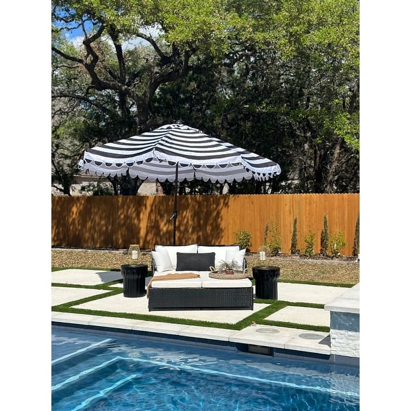 11 ft striped patio umbrella KXWOQ3ED 9ft Round Wood Market Umbrella, Black White Striped, Outdoor Table with Pulley Lift, 8 Ribs Polyester Fabric, Sun Umbrella for Garden Deck Pool Backyard : Patio, Lawn the fabric is a truly green choice for patio umbrellas Costco Just Launched Limited Striped