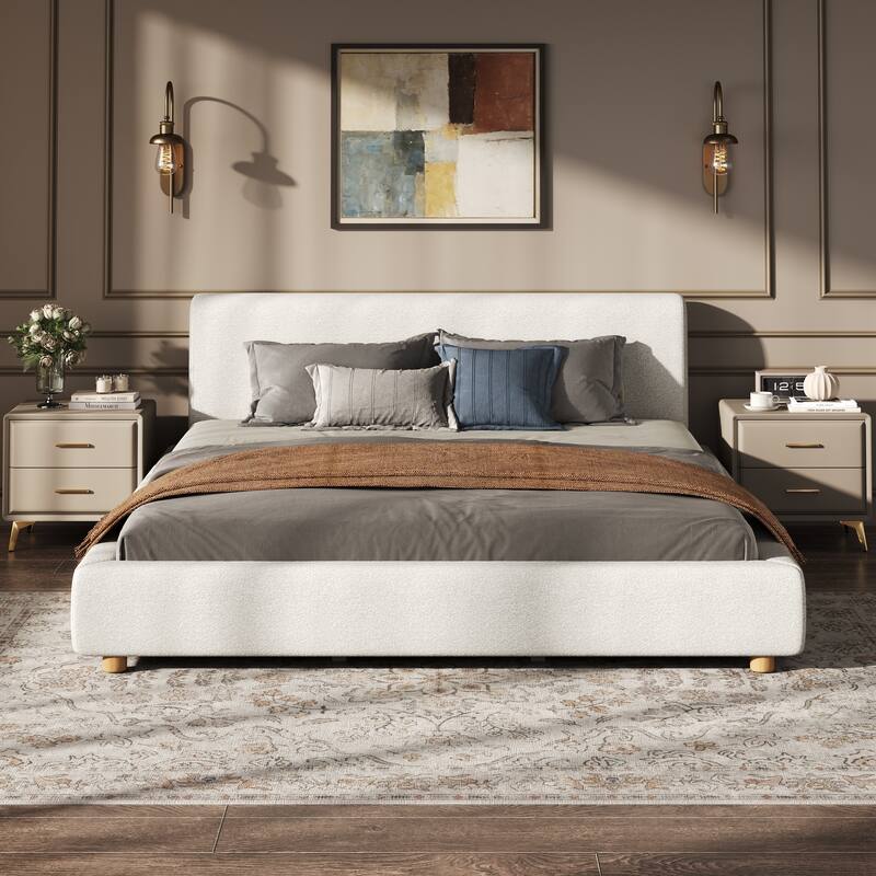 Christopher Knight Home - Jaro Modern Boucle Upholstered Platform Bed Frame with Wooden Slats Support, No Box Spring Needed