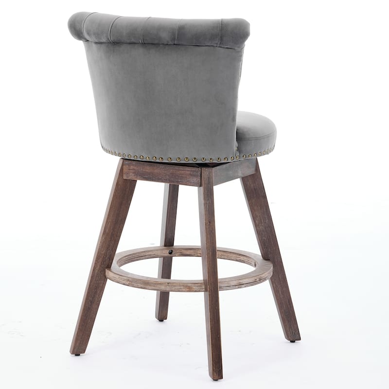 26" Counter Height Bar Stools Set of 2, 360°Swivel Stools with Back & Hand - Tufted Button - Trimmed Edges