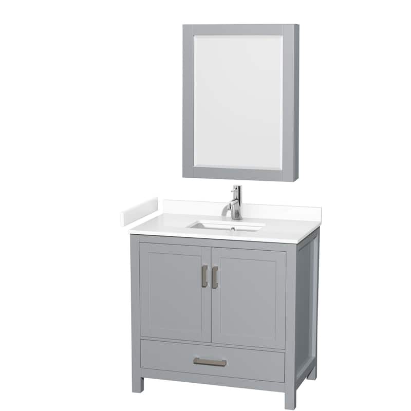 Wyndham Collection Sheffield 36" Single Bathroom Vanity, Carrara - Gray / White Cultured Marble Top / Brushed Chrome
