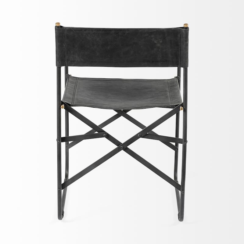Direttore Black Genuine Leather Seat With Black Iron Frame Dining Chair - 19.7"W x 21.7"D x 33"H
