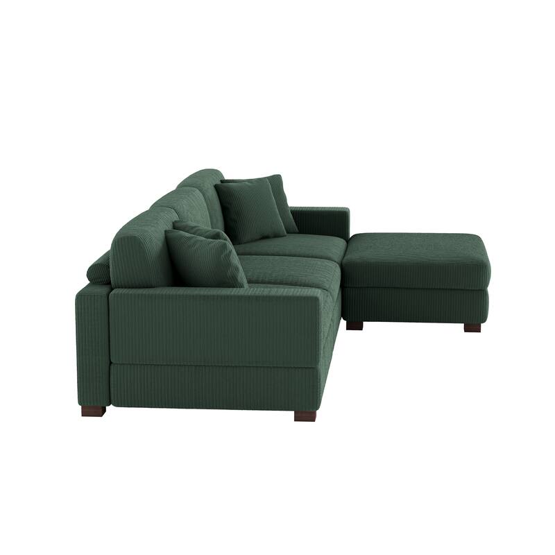 Ella 82" W/ 118" W Corduroy Modular Sectional Sofa with Ottoman