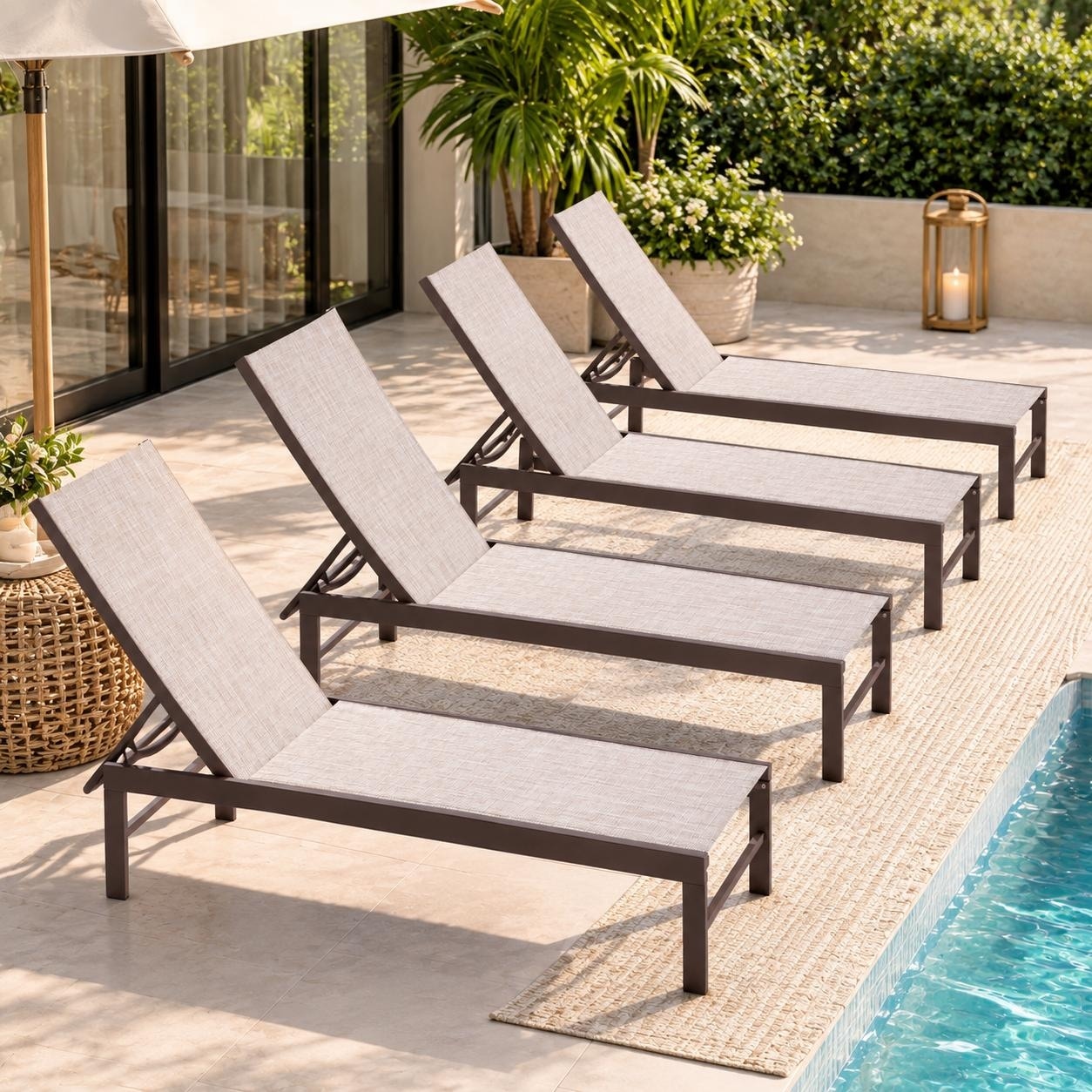 Outdoor All-Weather Adjustable Chaise Lounge Chairs for Patio Pool Terrace