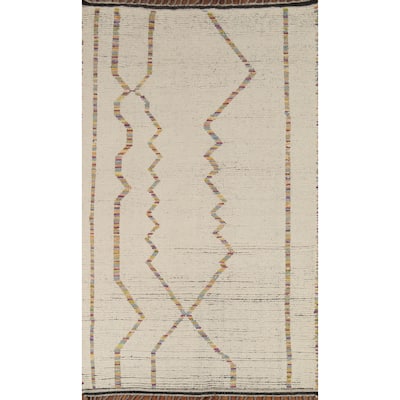 Ivory Moroccan Oriental Area Rug Handmade Wool Carpet - 5'3"x 8'5"