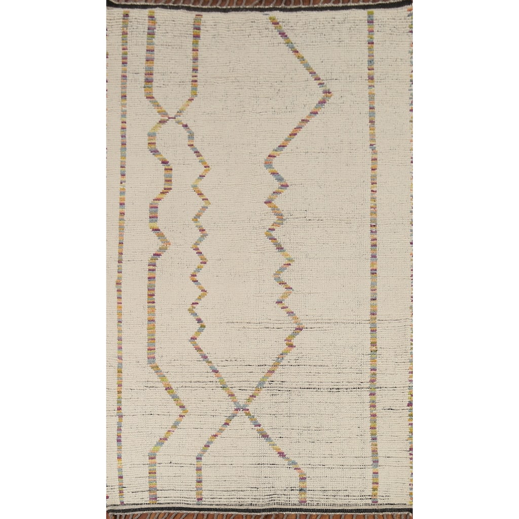 Ivory Moroccan Oriental Area Rug Handmade Wool Carpet - 5'3"x 8'5"