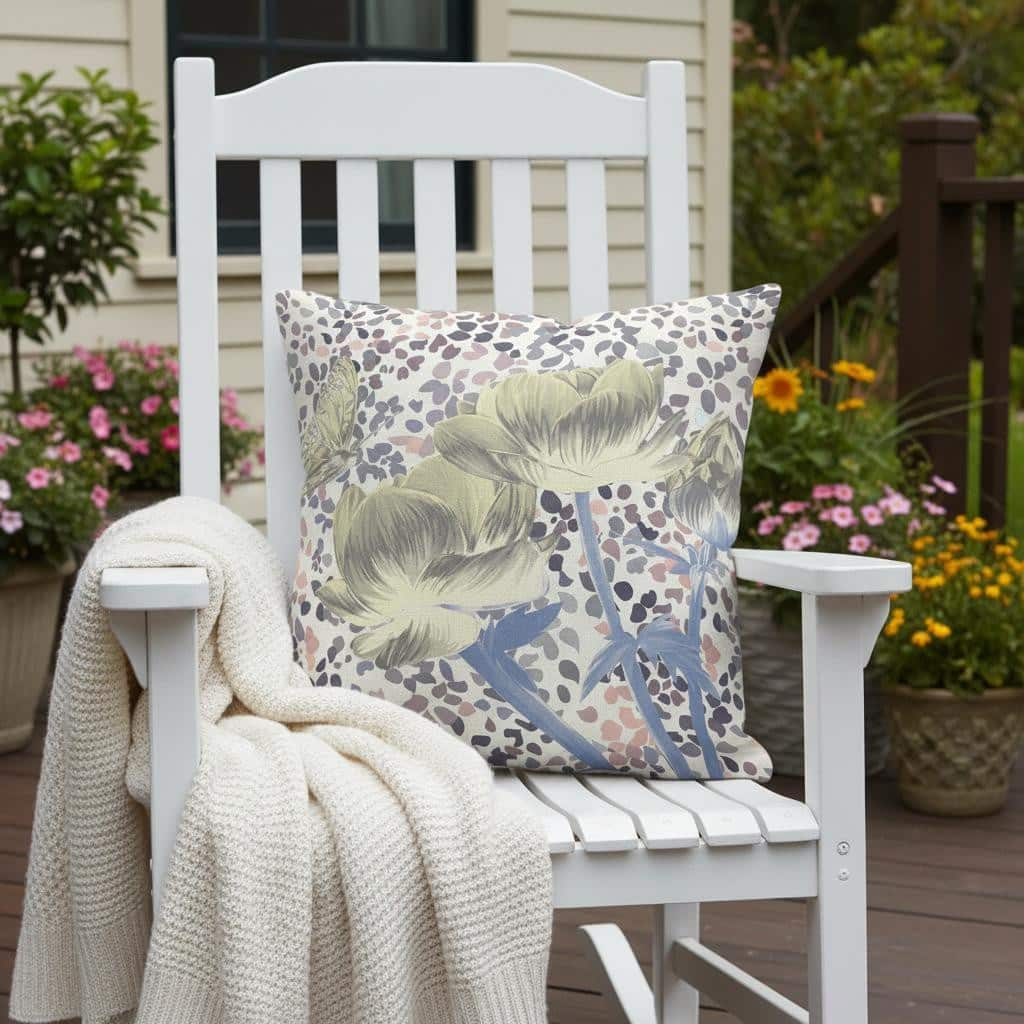 HomeRoots 18" x 18" Blue and Yellow Butterfly Blown Seam Floral Indoor Outdoor Throw Pillow - 18.00' X '5.00' X '18.00