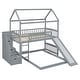 preview thumbnail 18 of 18, Grey Twin Over Twin Wood House Bunk Bed with Two Drawers and Slide