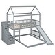 preview thumbnail 18 of 38, House Bunk Bed with Slide and Stair, Wooden Twin Over Twin Bunk Platform Bed with 2 Storage Drawers and Roof for Kids