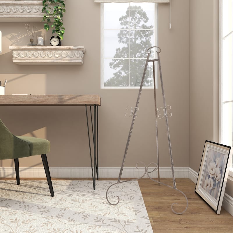 Metal Scroll Large Adjustable 3 Tier Display Easel with Chain Support - Gold, Gray or Silver - Roche River Decor
