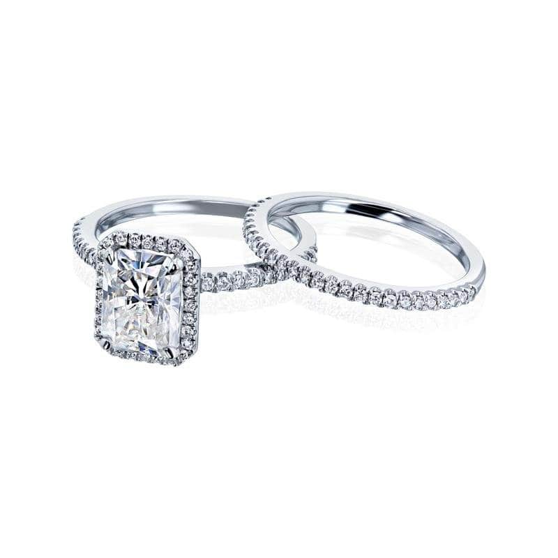 Annello by Kobelli - The 2.2ct Rhona 14k Solid Gold Radiant Moissanite & Lab Grown Diamond Halo Half Eternity Bridal Set - White - 8.5