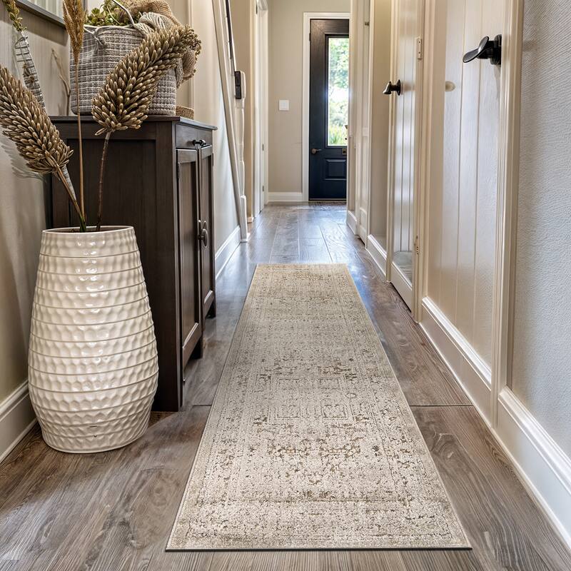 World Rug Gallery Textured Medallion Earth Beige Indoor High-Low Area Rug - 2'3" x 12'