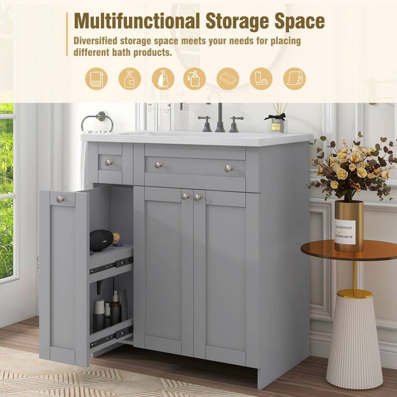 Single Sink 30" Bathroom Vanity with Combo Cabinet and Storage