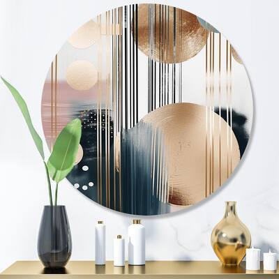 Designart "Soft Colors Shapes And Lines Marble III" Abstract Marble Metal Round Wall Art