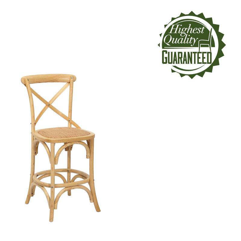 Porthos Home Ziva Counter Stools Set of 2, Elm Wood with Woven Rattan