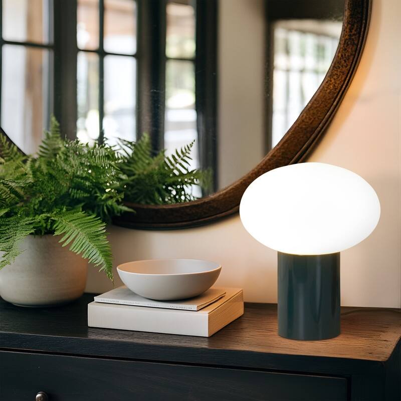 Brightech Ivy LED Glossy Teal Midcentury Round Globe Dimmable Bedside Nightstand Desk Lamp