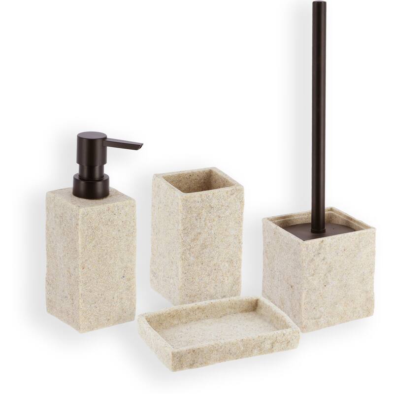 Collection Stone Effect Bath Accessory Set-4 pieces - Full Set 4 Pieces - Natural