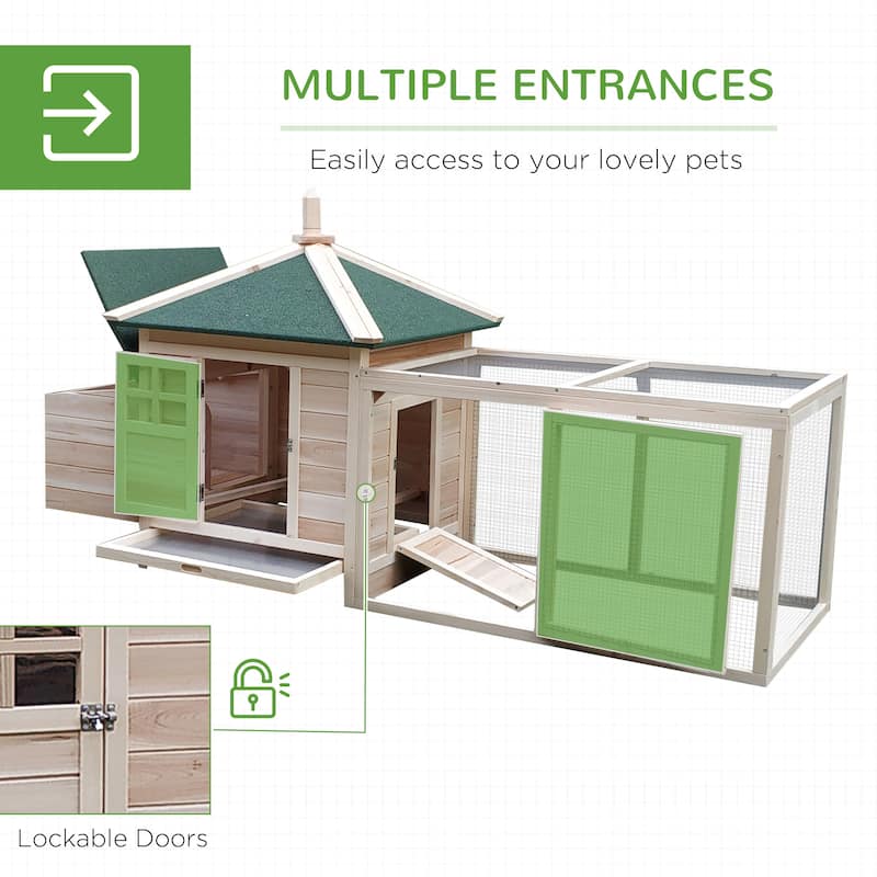 PawHut 77" Wooden Chicken Coop with Nesting Box, Cute Outdoor Hen House with Removable Tray, Ramp Run, for Garden Backyard