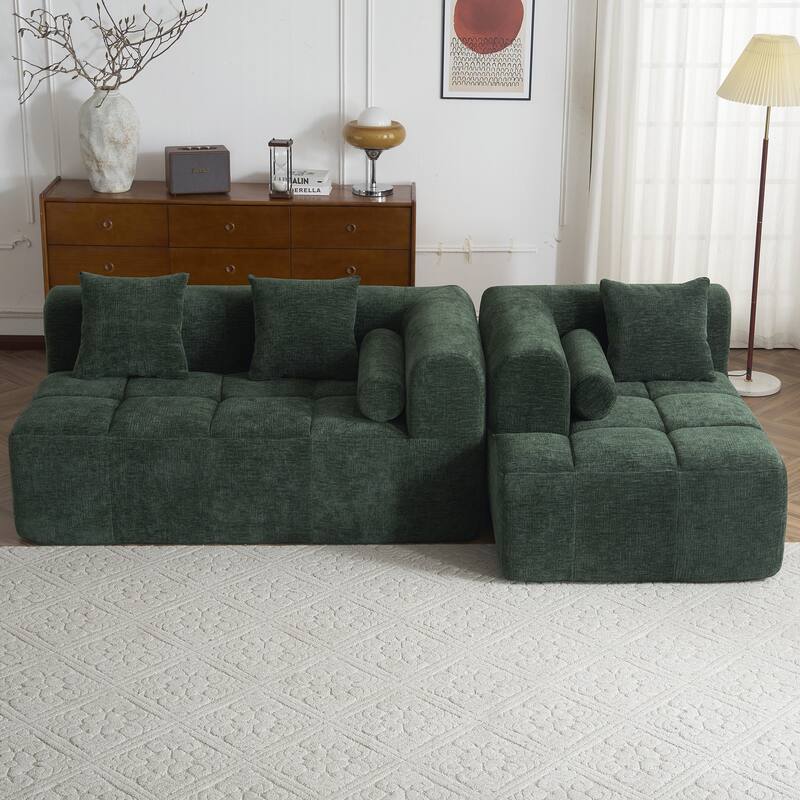 Futon Design Sofa Bed L-shape Sectional with 2 Side Pockets and 2 Armrest Pillows for Living Room, Modular Recliner Couches Bed