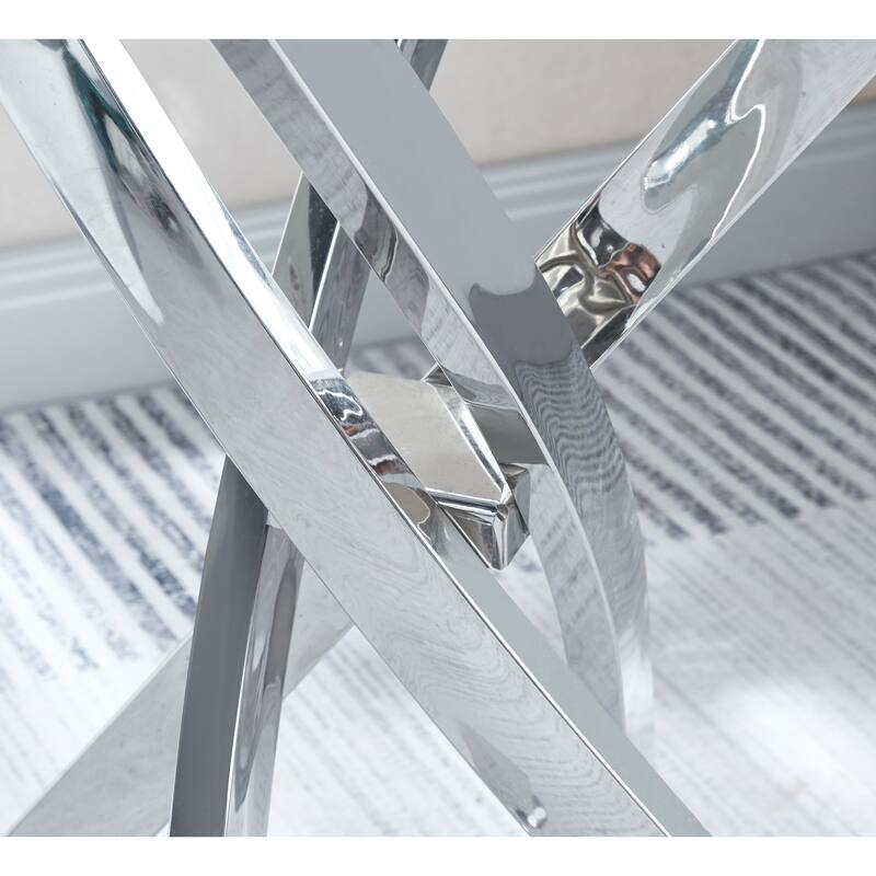 Modern Round Tempered Glass End Table with Stainless Steel Legs