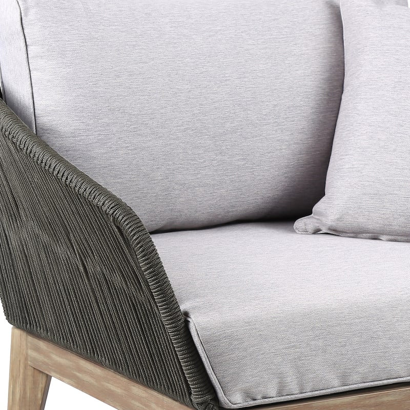 Athos Solid Eucalyptus Wood and Charcoal Rope Outdoor Patio Club Chair with Cushions