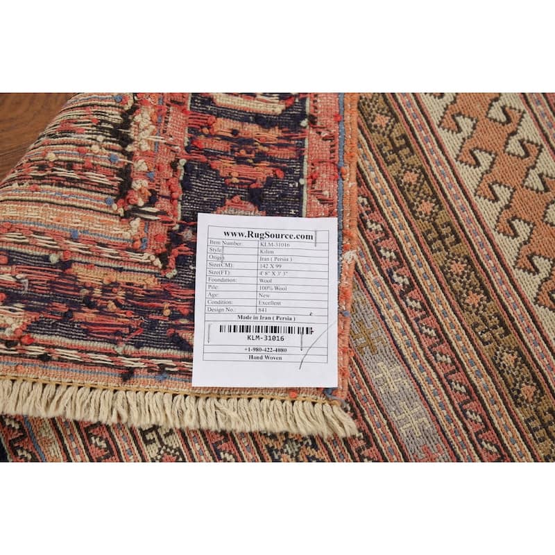 Striped Geometric Kilim Persian Accent Rug Handmade Wool Carpet - 3'3"x 4'8"