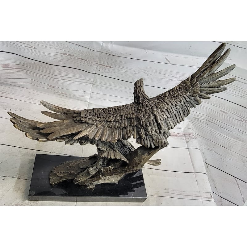 Two Eagles In Flight Bronze Metal Sculpture Statue Eagle Figure On Marble Base