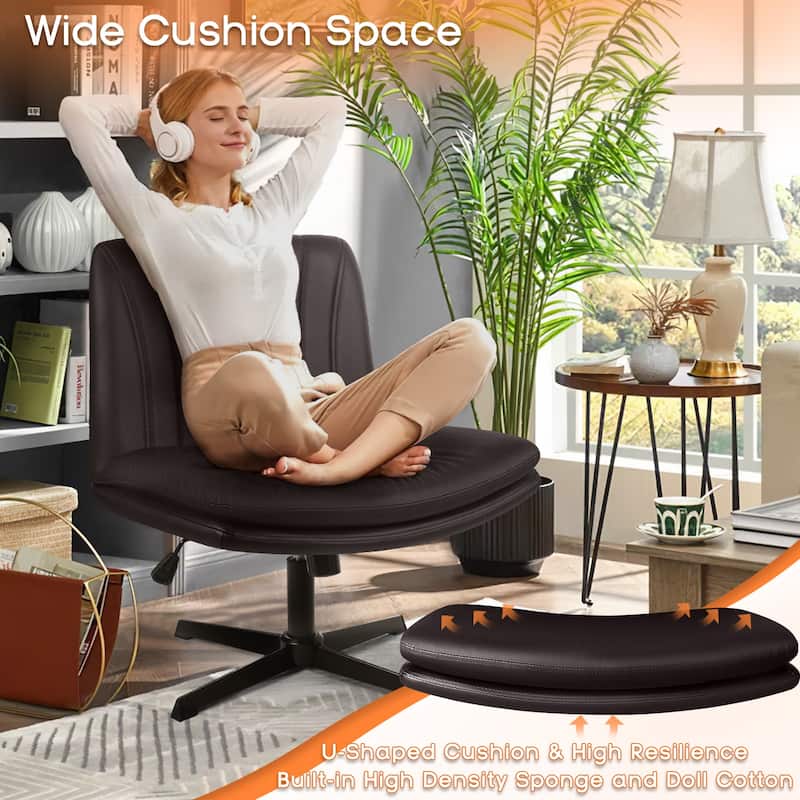 BOSSIN Criss Cross Chair Armless Office Desk Chair No Wheels,PU Leather Padded Modern Swivel Vanity Chair office chair