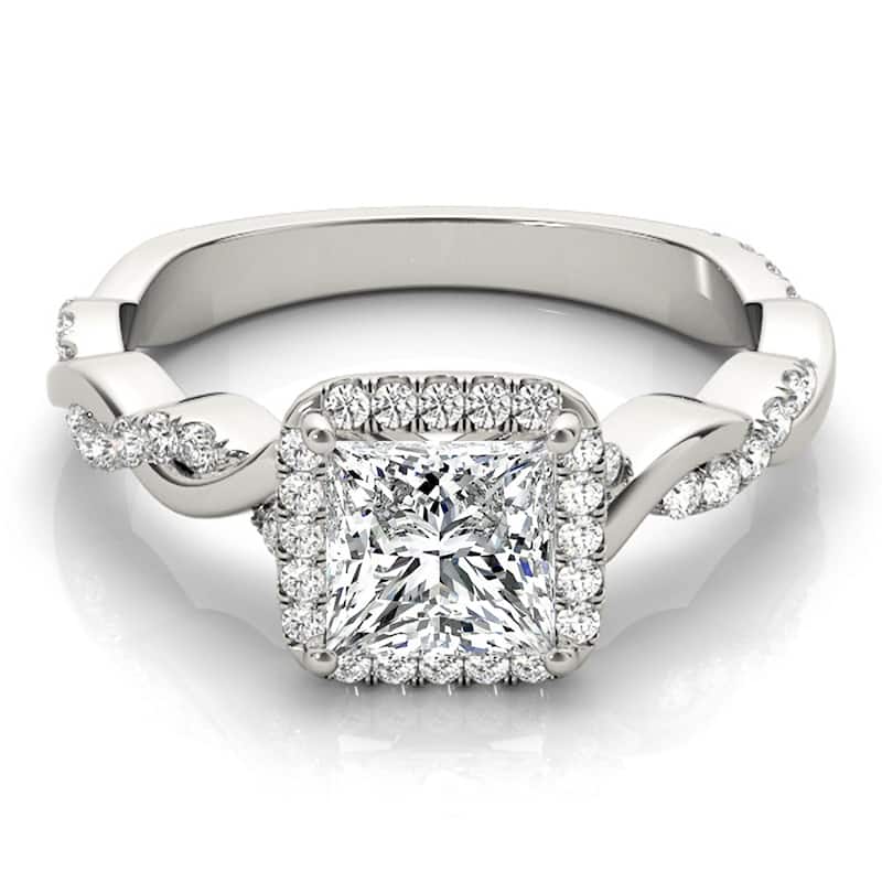 Auriya 14k White Gold Lab Grown Princess Diamond Halo Engagement Ring 0.50 to 5.00 ct. tw. (F-G VS)
