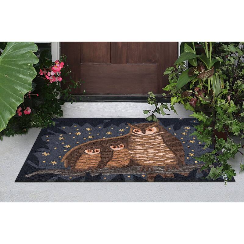 Liora Manne Frontporch Owl Family Indoor/Outdoor Area Rug - 2'6" x 4' - Midnight
