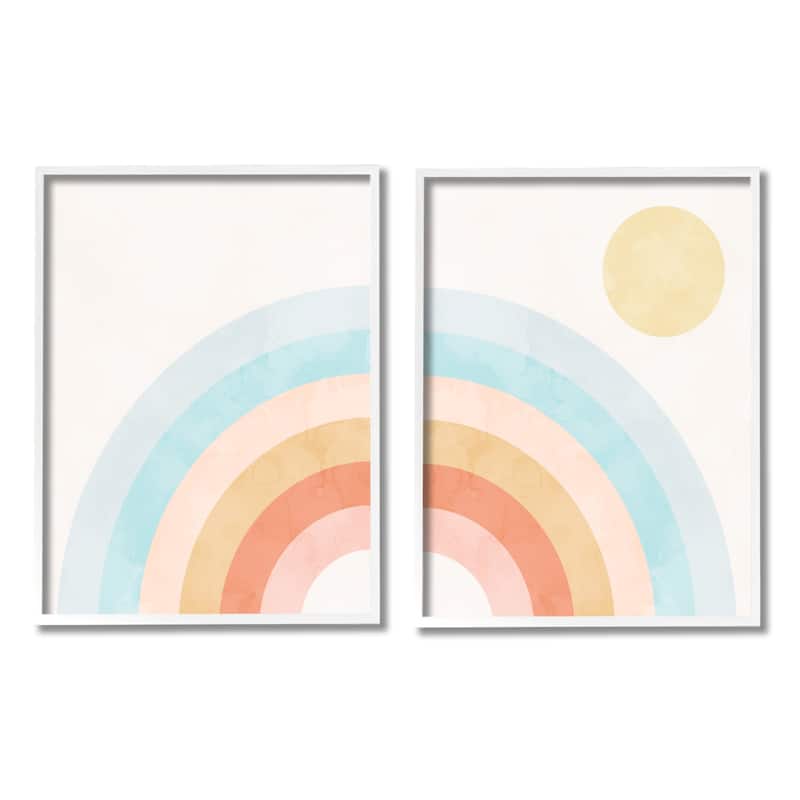 Stupell Bold Summer Sun Rainbow Soft Pastel Tones Kids 2pc Multi Piece Framed Wall Art Set - 11 x 14 - White