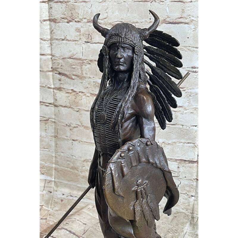 Native American Indian Warrior W/ War Bonnet Bronze Sculpture Statue By P. Manship