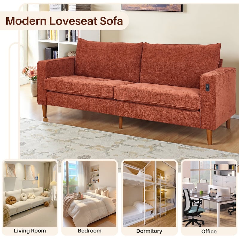 Modern 82.68 " Chenille Upholstered Sofa Loveseat Sofa with USB Ports for Living Space