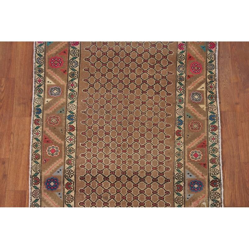 Brown Geometric Koliaei Persian Accent Rug Handmade Wool Carpet - 2'9" x 6'0"