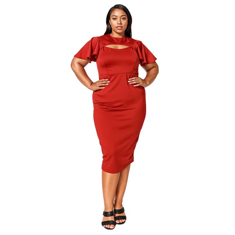 L I V D Women's Plus Size Millie Cutout Flutter Dress - 2X - Rust