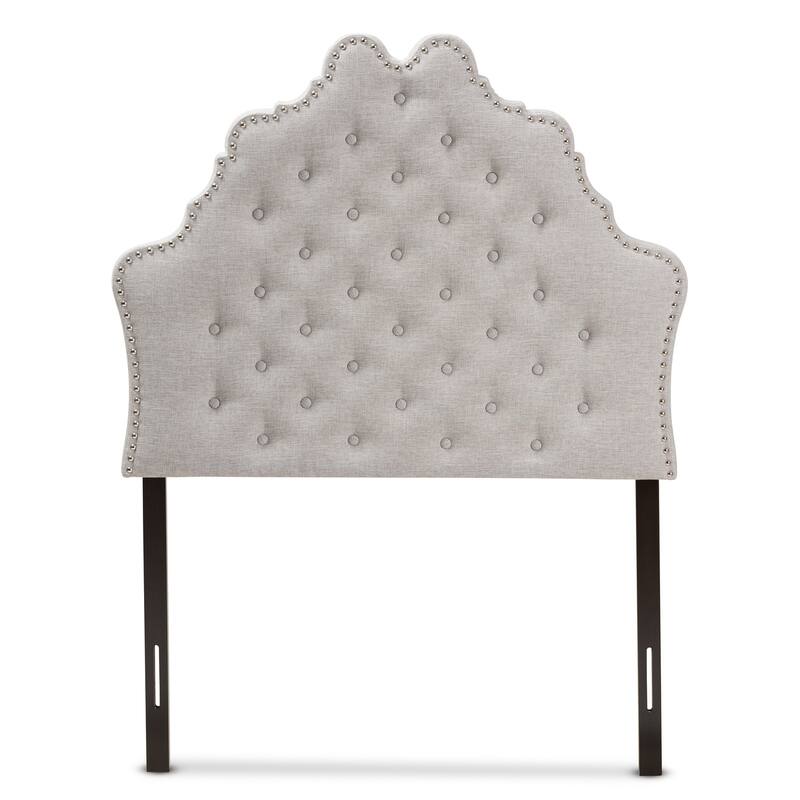 Modern Greyish Beige Fabric Twin Size Headboard with Button Tufting, Padded Upholstery, Adjustable Wood Posts