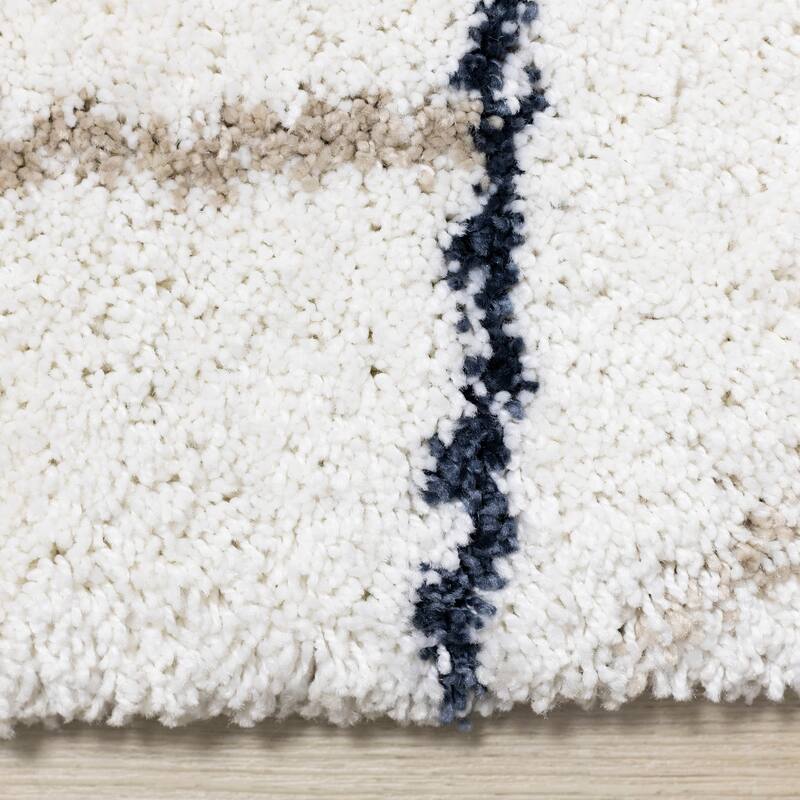 Shiloh Collection - White Blue Taupe Simple Super Soft Thick Area Rug