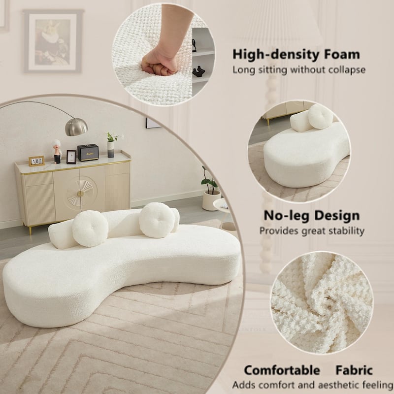 Beige Modern Minimalist 105.5" Curved Corduroy Cloud Sofa with 2 Pillows, No Assembly Required