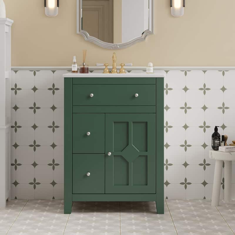 24" Contemporary Bathroom Vanity Set Featuring Ceramic Sink Basin - Includes 2 Smooth-Glide Drawers and Soft-Close Door Cabinet.