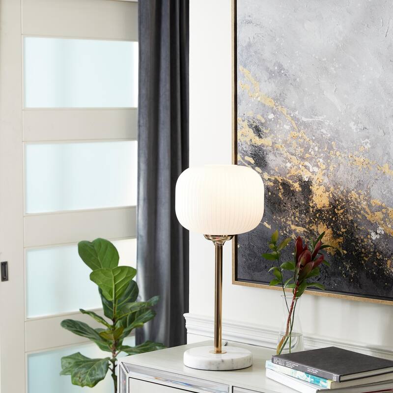 Metal Room Table Lamp with Round Ribbed Shade - White - CosmoLiving by Cosmopolitan