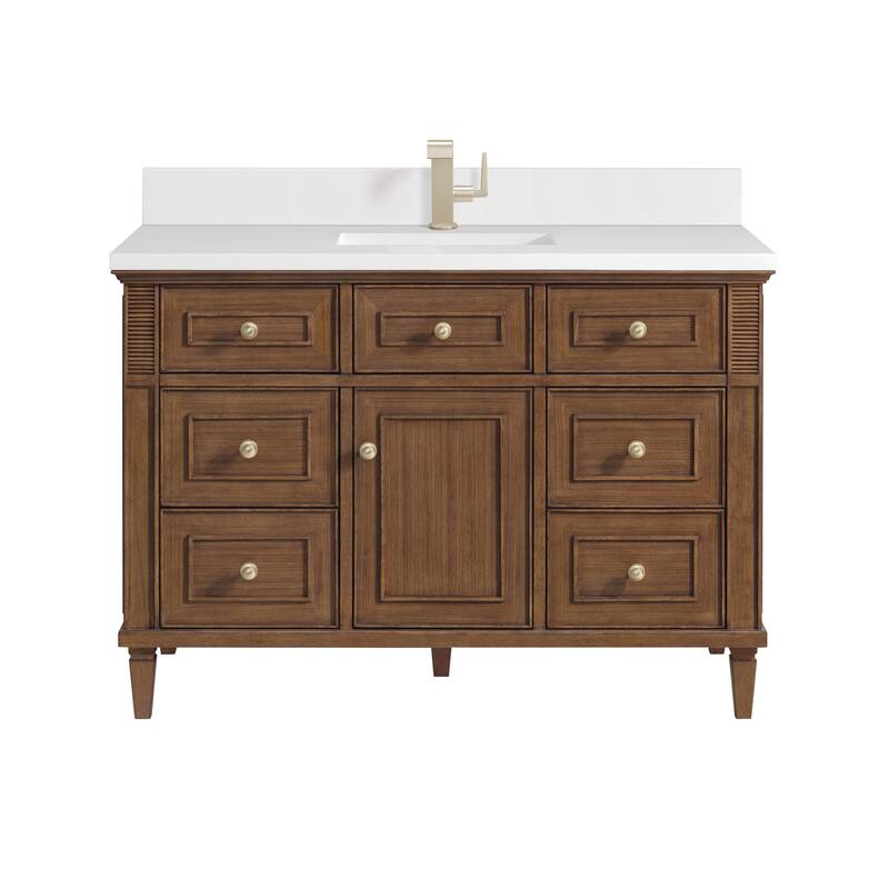 James Martin Vanities Lorelai 48" Single Vanity, Mid-Century Walnut - White Zeus - Single Hole