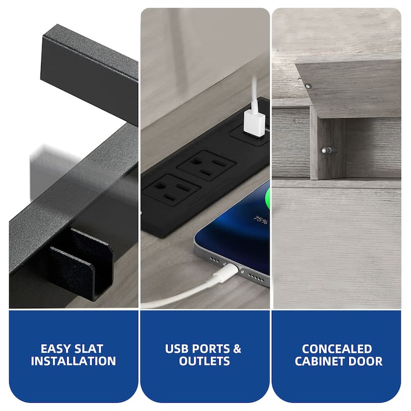 Moasis Queen/King Size Bed Frame with Bookcase Headboard and 4 Storage Drawers