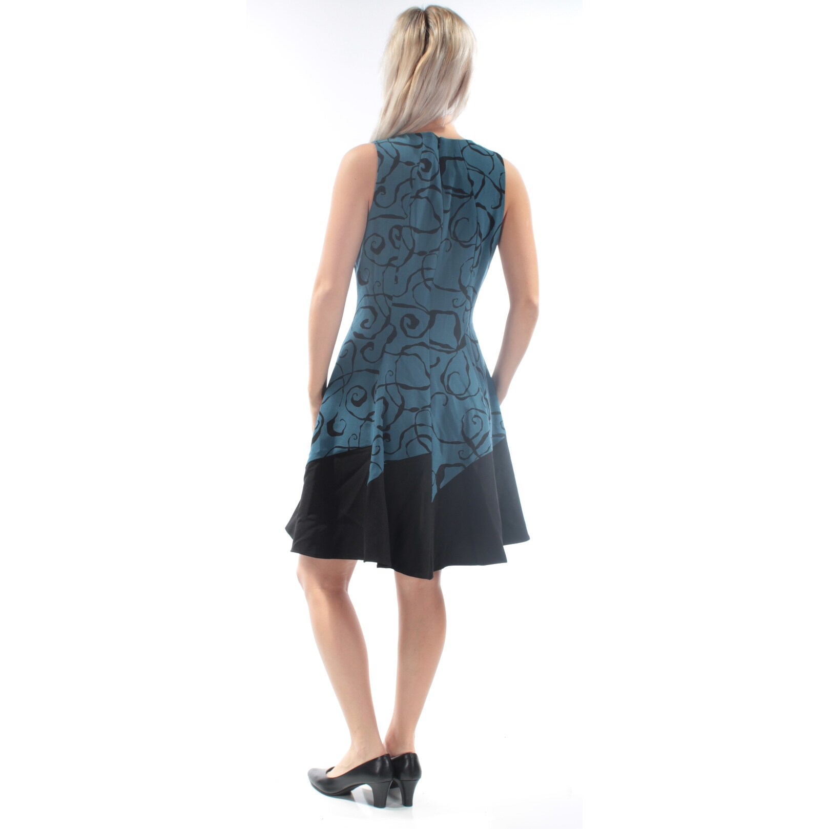 Shop Anne Klein 139 Womens New 1540 Black Blue Swirls Fit Flare