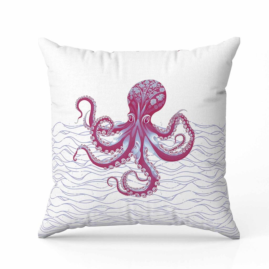 Oceanic Octo Art Faux Suede Reversible Throw Pillow White and Hotpink